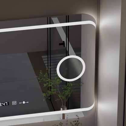Miroir LED rectangulaire, 120x80cm, Definition MotionGlow Marcello, système anti-buée, horloge et thermomètre, loupe cosmétique, variable