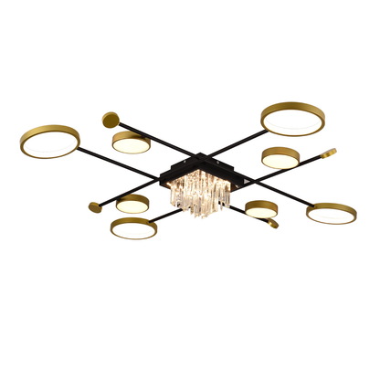 Lustre LED avec télécommande et cristal GUIDA 46W, 8 Éléments, Lumière Froide/Chaude/Neutre, Dimmable, Noir Or