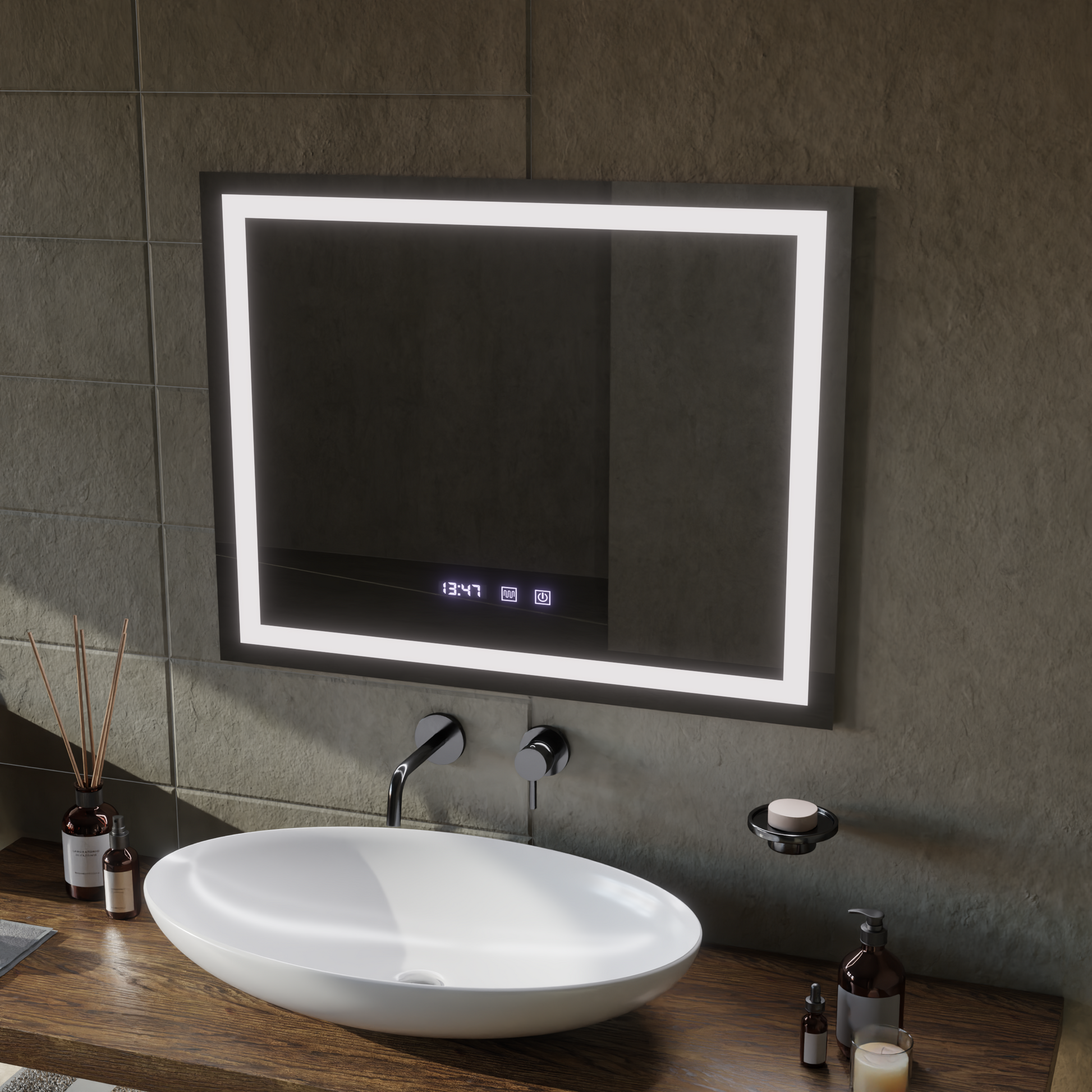 Miroir LED tactile MODENA système de désembuage, horloge et température 80x60 cm miroirs Korman S titre par défaut Alessandro Design
