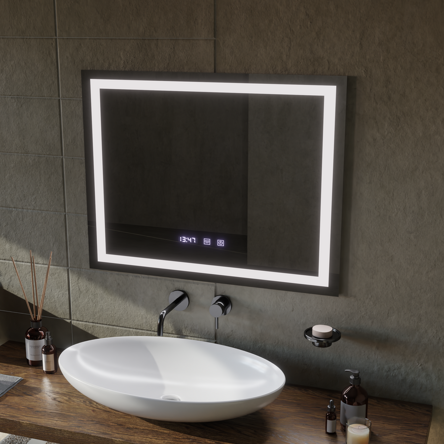 Miroir LED tactile MODENA système de désembuage, horloge et température 80x60 cm miroirs Korman S titre par défaut Alessandro Design