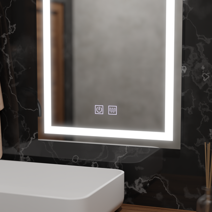 Miroir LED rectangulaire, 60x80cm, RADIANTE Touch, Système anti-buée, Gradable