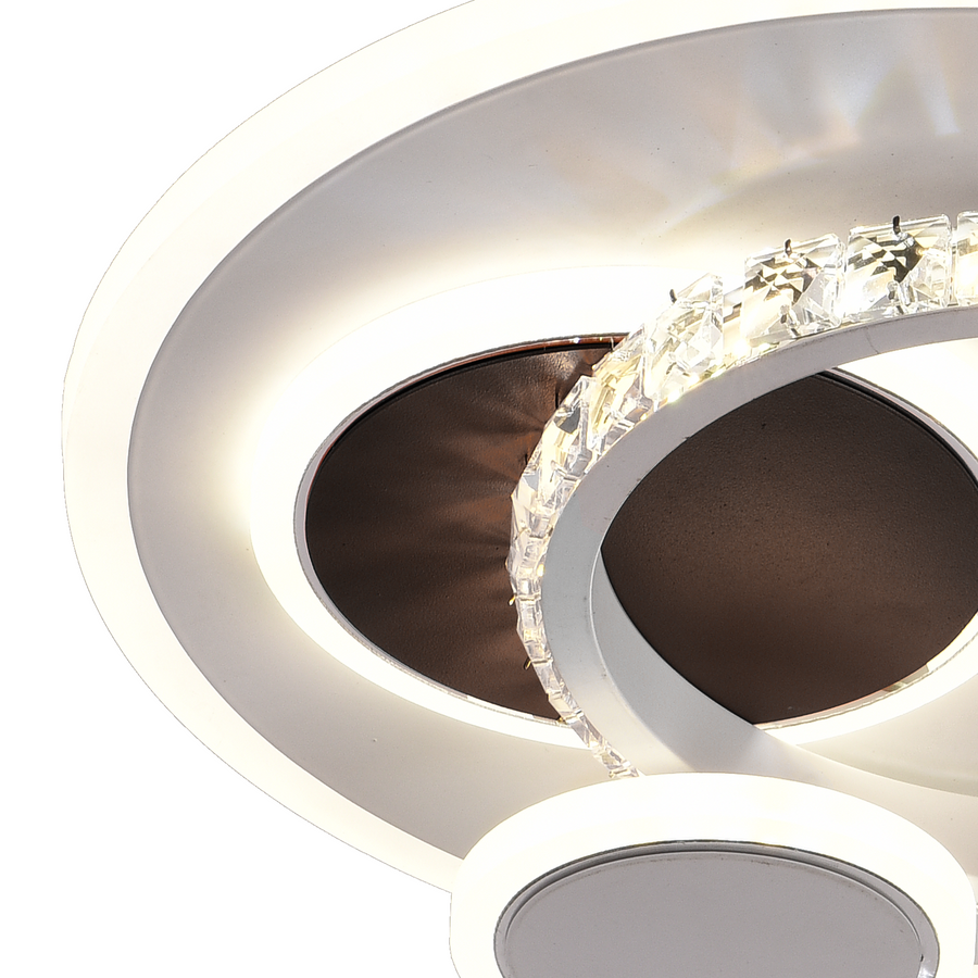 Lustre LED avec cristal HELIOX, 43W, 4 Cercles, Lumière Froid/Chaud/Neutre, Blanc