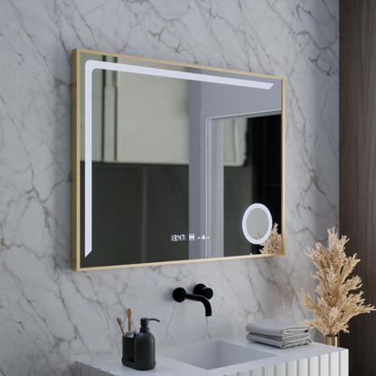 Miroir LED avec capteur MotionGlow Rosalia 80 x 60 cm Lumière chaude/froide/neutre Système anti-buée à intensité variable Thermomètre Horloge Collection Marcello Funghi