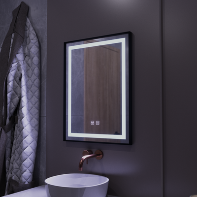 Miroir LED rectangulaire, 60x80cm, EDGE Touch, système anti-buée, cadre noir