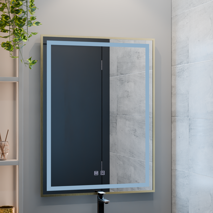 Miroir LED RAYNA Touch, 60x80 cm, fonction anti-buée, cadre doré brossé