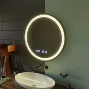 Miroir tactile LED NOVARA système anti-buée, horloge et température 80 cm cadre noir brossé
