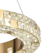 Lustre LED avec télécommande, LLC135/2GD, cristal et métal, 55 W, 2 cercles, intensité variable, hauteur réglable, lumière froide/chaude/neutre 3000 K/4000 K/6000 K, éclairage luxueux