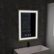 Miroir LED Touch Bruno, système anti-buée, horloge et température, 60x80 cm, cadre doré brossé, S84/60X80