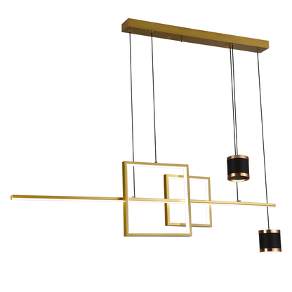 Lustre LED suspendu avec télécommande DENISSE 81W, Lumière Froide/Chaude/Neutre, Dimmable, Or, Hauteur réglable, 2233/4GD