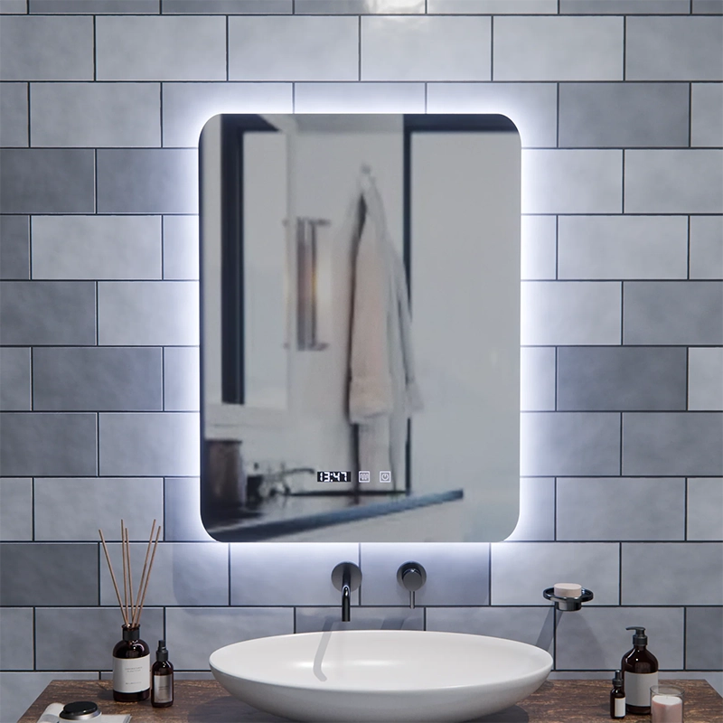 Miroir LED rectangulaire ARTAR Touch, 60 x 80 cm, système de désembuage, intensité variable, horloge et température, lumière froide neutre et chaude 3000 K/4000 K/6000 K.