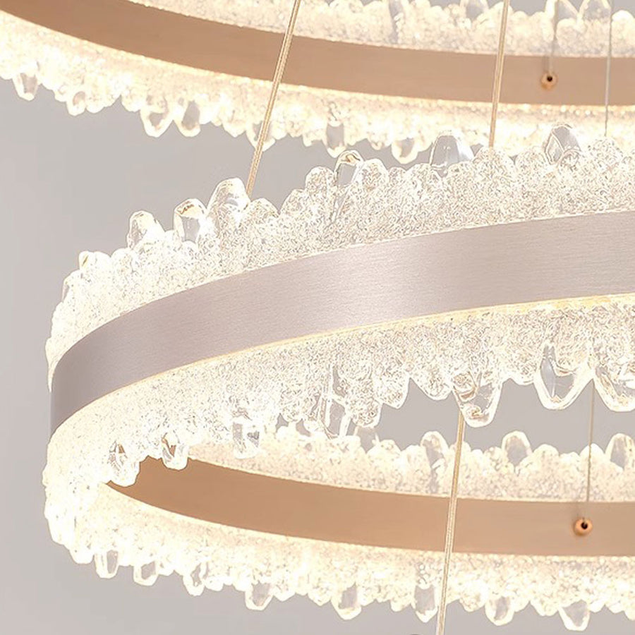 Lustre LED suspendu avec télécommande NIVALIS Duo 127W, Cercles 40x60cm, Lumière Froide/Chaude/Neutre, Dimmable, Hauteur Réglable, Doré