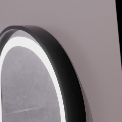 Helmut Miroir Tactile LED Système de Désembuage, Horloge et Température 50x90 cm Cadre Noir Brossé Marcello Funghi