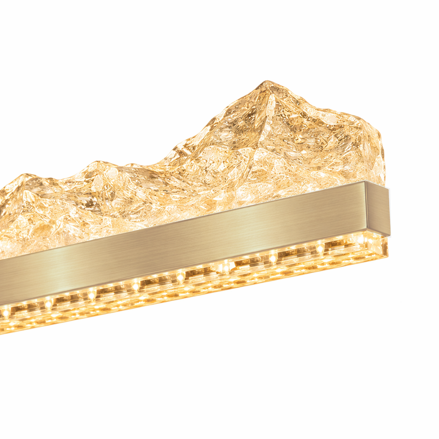 Lustre LED suspendu avec télécommande MARISTELLA 90W, Lumière Froide/Chaude/Neutre 3000K/4000K/6000K, Dimmable, Hauteur réglable, Or, Métal et Cristal