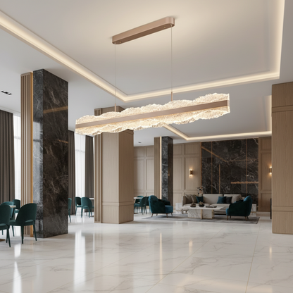 Lustre LED suspendu avec télécommande NIVALIS 55W, Longueur 120cm, Lumière Froide/Chaude/Neutre, Dimmable, Hauteur Réglable, Doré