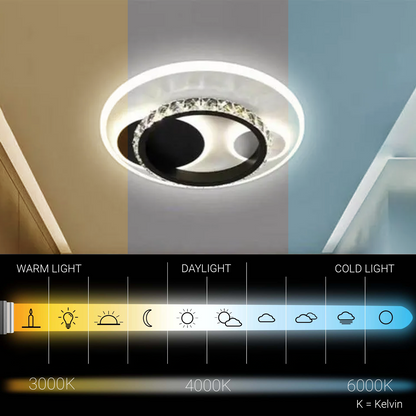 Lustre LED en cristal ARIELLA 39W, Rond, Lumière Froide/Chaude/Neutre, Noir