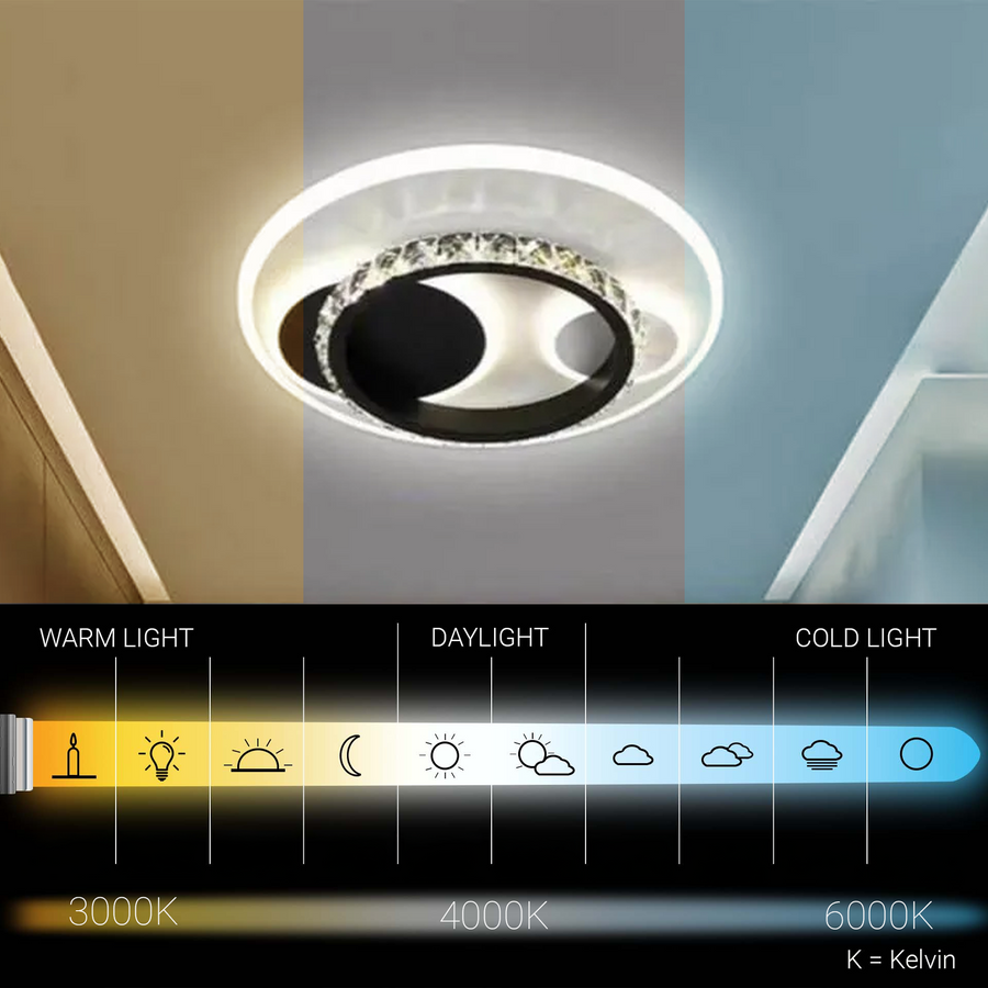 Lustre LED en cristal ARIELLA 39W, Rond, Lumière Froide/Chaude/Neutre, Noir