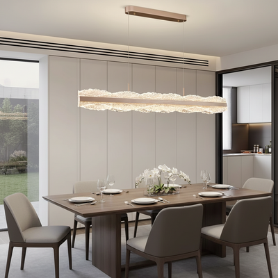 Lustre LED suspendu avec télécommande NIVALIS 55W, Longueur 120cm, Lumière Froide/Chaude/Neutre, Dimmable, Hauteur Réglable, Doré