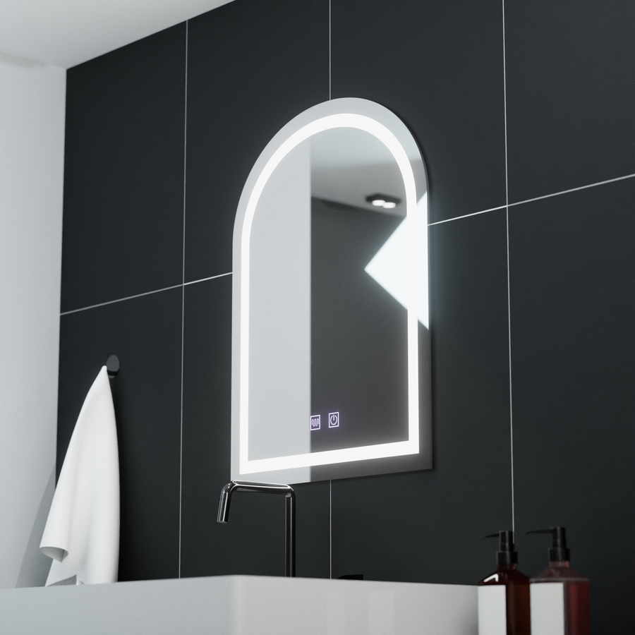Miroir LED arqué 60x80cm, Arco Touch, système anti-buée, intensité variable
