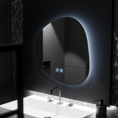 Miroir LED organique 60x60cm, Duna Touch, système anti-buée, intensité variable