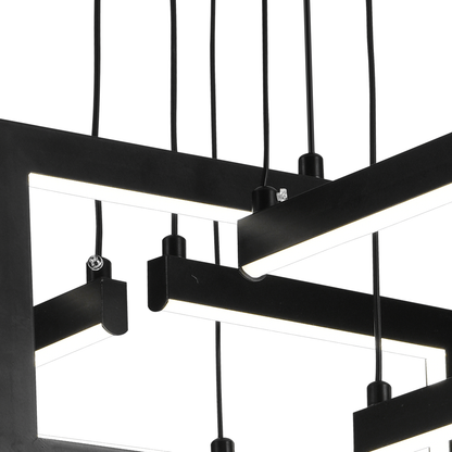 Lustre LED avec télécommande, Suspendu 96W, 4 Éléments, Lumière Froid/Chaud/Neutre, Dimmable, Hauteur réglable, Noir