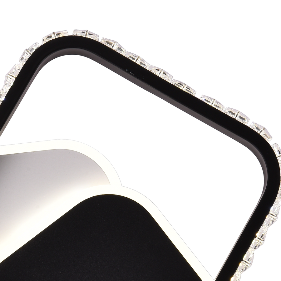 Lustre LED en cristal PRISMIQ 39W, 3 carrés, Lumière froide/chaude/neutre, Noir