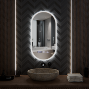 Miroir LED ovale, 50x100 cm, capteur Lucia Marcello, système antibuée, horloge et thermomètre, intensité variable