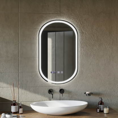 ONIRA Miroir Tactile LED Système de Désembuage, Horloge et Température 50x80 cm