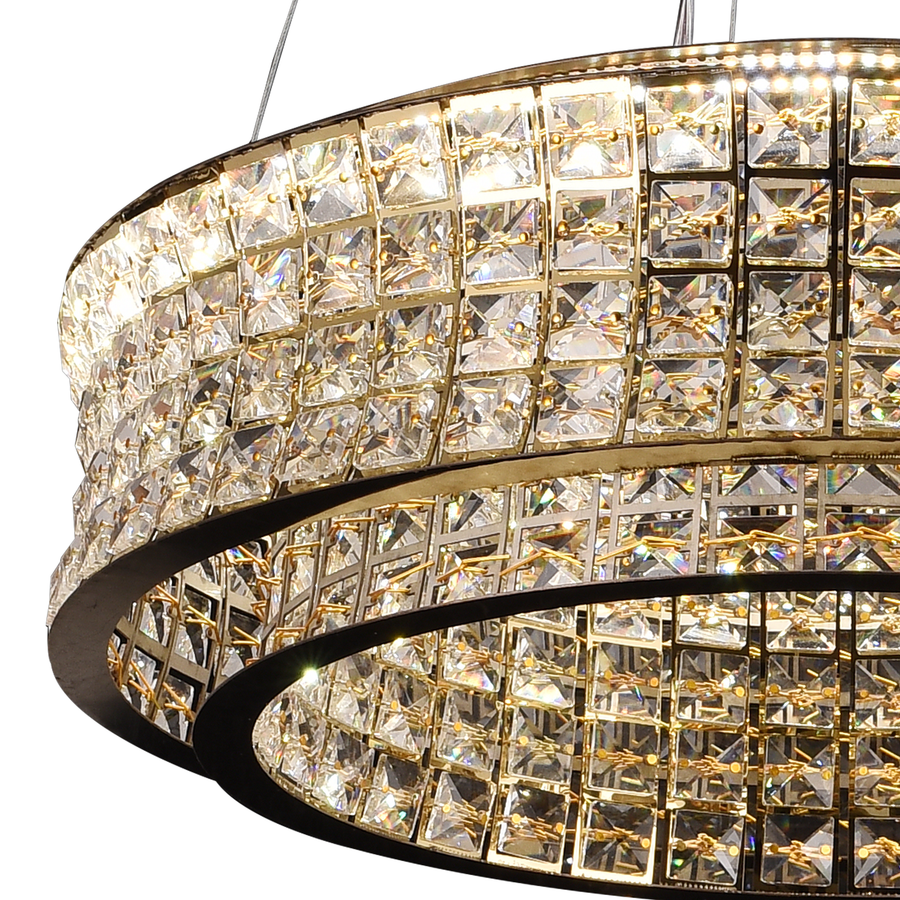 Lustre LED avec télécommande, LLC160/500GD, cristal et métal, 120 W, intensité variable, hauteur réglable, lumière froide/chaude/neutre, éclairage luxueux