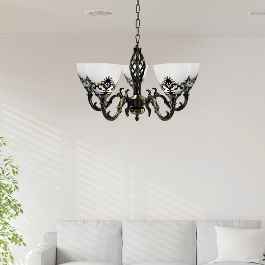 Lustre rustique COTTAGE, 5XE27, candélabre classique en bronze antique, métal et verre Titre par défaut Alessandro Design