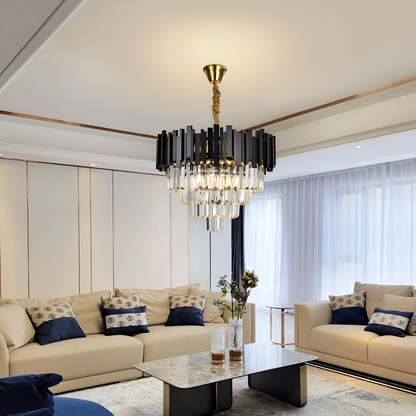 BLOIS Nobile Lustre Cristal 4xE14, Diamètre 40cm, Noir, Hauteur Réglable