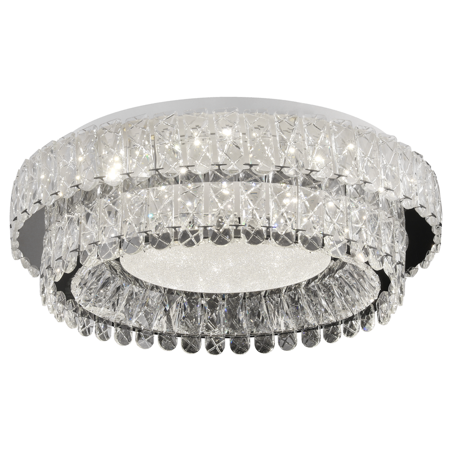 Lustre LED avec télécommande, LLC153/500CH, cristal et métal, 59 W, 1 cercle, intensité variable, hauteur réglable, lumière froide/chaude/neutre, éclairage luxueux