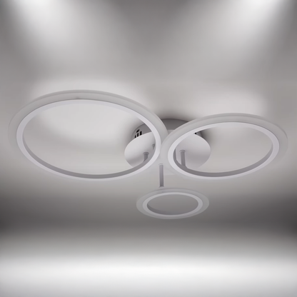 Lustre LED avec télécommande BETTY 40W, 3 Cercles, Lumière Froide/Chaude/Neutre, Dimmable, Blanc, Métal et Acrylique