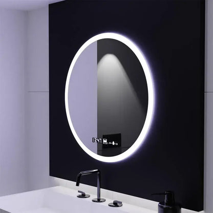 GIULIA Miroir LED rond, 70 cm, capteur MotionGlow, système anti-buée, horloge et thermomètre, variable, Marcello Funghi