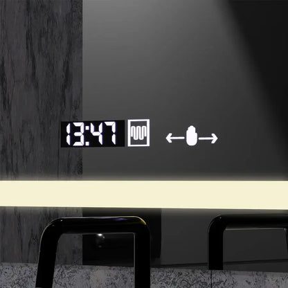 Miroir LED rectangulaire, 80x60 cm, Definition MotionGlow Marcello, système anti-buée, horloge et thermomètre, loupe cosmétique, intensité variable