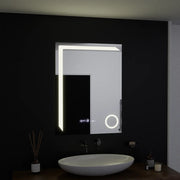 Miroir LED rectangulaire, 60x80 cm, Precision MotionGlow Marcello, système anti-buée, horloge et thermomètre, loupe cosmétique, variable