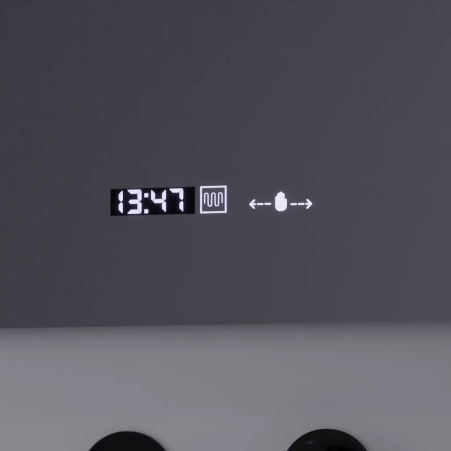 Miroir LED rectangulaire, 80x60 cm, Precision MotionGlow Marcello, système anti-buée, horloge et thermomètre, loupe cosmétique, variable