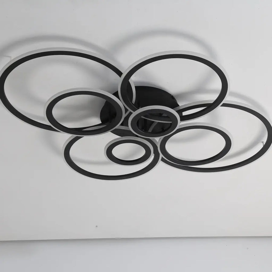 Lustre LED avec télécommande BETTY 130W, 8 Cercles, Lumière Froide/Chaude/Neutre, Dimmable, Noir