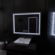 Miroir LED rectangulaire, 80 x 60 cm, Verite Imperial Silver Motion Glow Marcello, système anti-buée, horloge et thermomètre, intensité variable