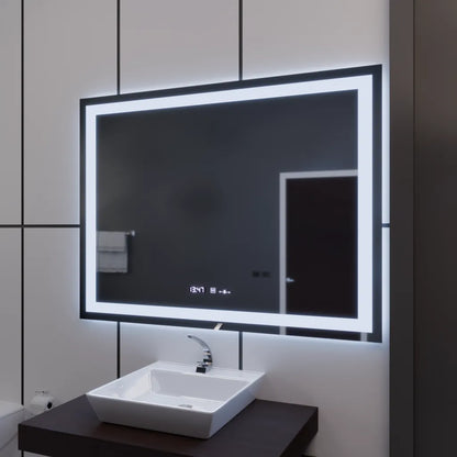 Miroir LED rectangulaire, 100x75cm, Verite MotionGlow Marcello, système anti-buée, horloge et thermomètre, intensité variable