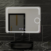 Miroir LED rectangulaire, 80x60 cm, Eclat MotionGlow Marcello, système anti-buée, horloge et thermomètre, loupe cosmétique, intensité variable