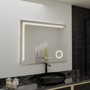 Miroir LED rectangulaire, 100x80 cm, Precision MotionGlow Marcello, système anti-buée, horloge et thermomètre, loupe cosmétique, variable