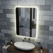 Miroir LED rectangulaire ARTAR Touch, 60 x 80 cm, système anti-buée, intensité variable, horloge et température, lumière froide neutre et chaude 3000 K/4000 K/6000 K.