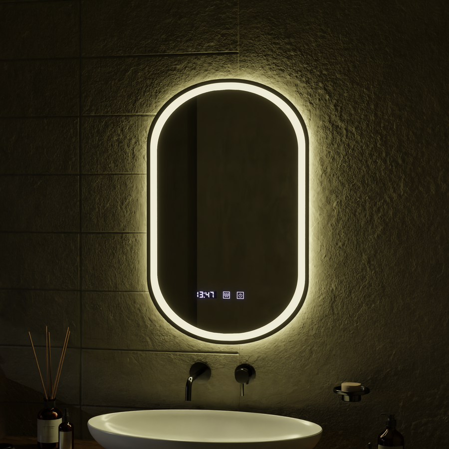ONIRA Miroir Tactile LED Système de Désembuage, Horloge et Température 50x80 cm