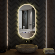 Miroir LED ovale, 50x100 cm, capteur Lucia Marcello, système antibuée, horloge et thermomètre, intensité variable