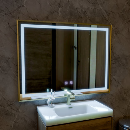 Miroir LED Touch Kariri, 80x60 cm, fonction anti-buée, cadre brossé Or Rose