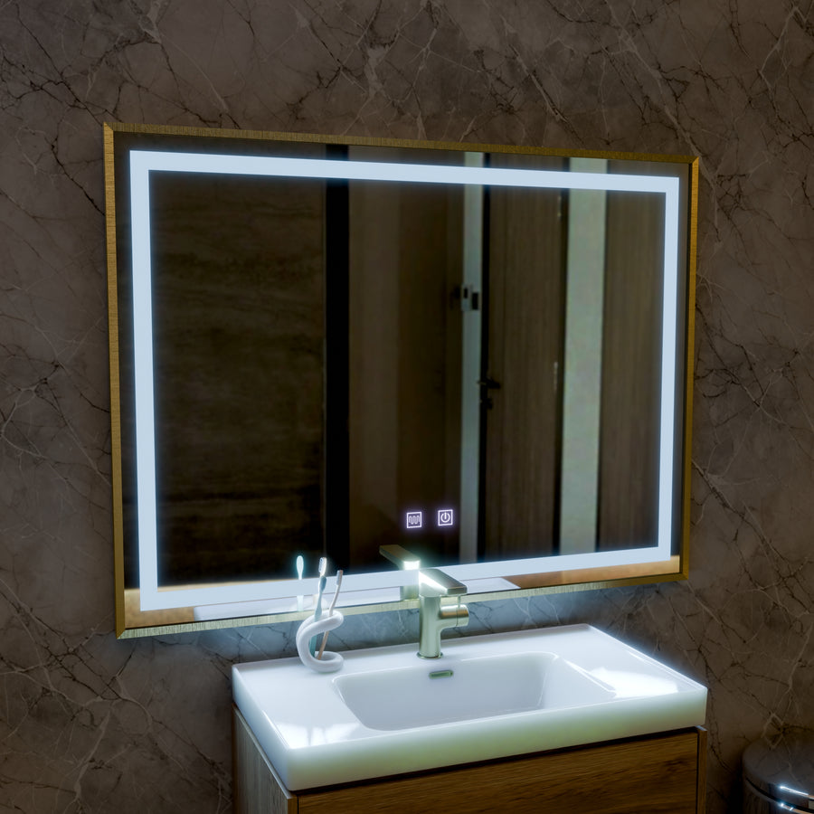 Miroir LED Touch Kariri, 80x60 cm, fonction anti-buée, cadre brossé Or Rose