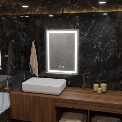 Miroir LED rectangulaire, 45x60cm, RADIANTE Touch, Système anti-buée, Gradable