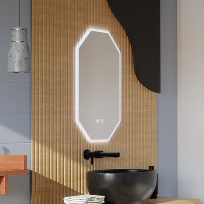 Miroir LED polygone E43S/50X80, système d'éclairage et de désembuage, 50X80cm
