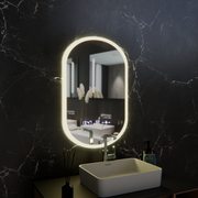 Miroir LED ovale, 50x80 cm, capteur Lucia Marcello, système anti-buée, horloge et thermomètre, intensité variable