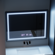 Miroir LED rectangulaire, 80x60 cm, Verite Majeste Noir Motion Glow Marcello, système anti-buée, horloge et thermomètre, intensité variable